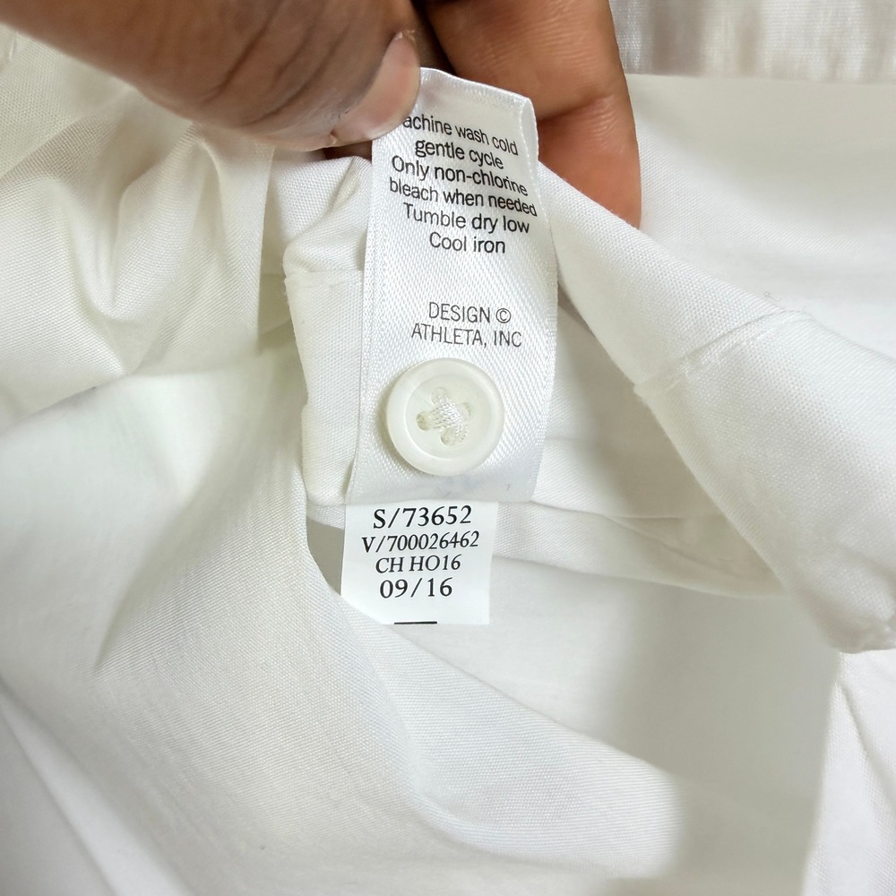 Athleta White Button Down Tunic Shirt Long Sleeve High Low Hem Womens Medium - Picture 10 of 10